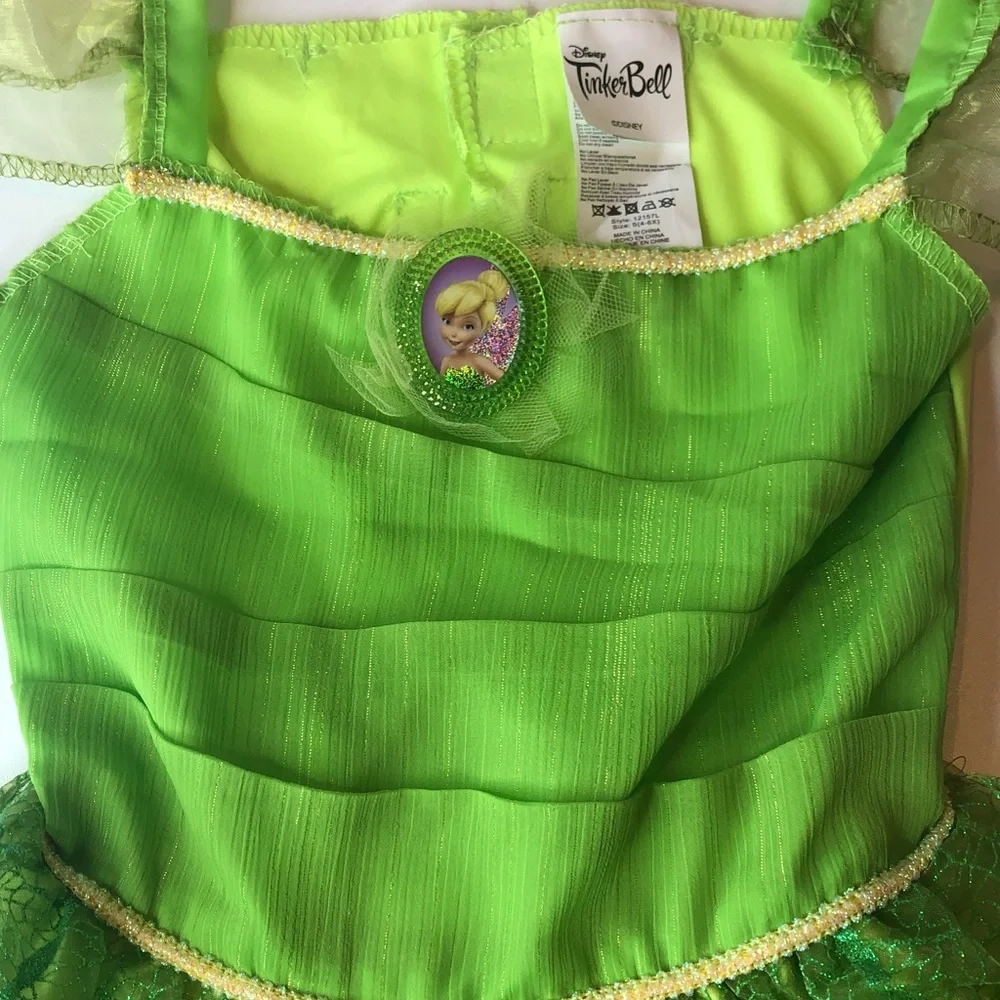 Disney Tinker Bell Lime Green Halloween Costume Dress Girls Small 4-6x NWOT